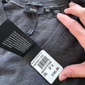 Hugo Boss Mens Sweater Extra Fine Merino Wool V Neck Gray XXL